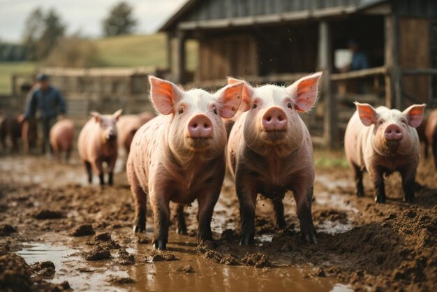 Conceito de agricultura de porcos em uma gaiola