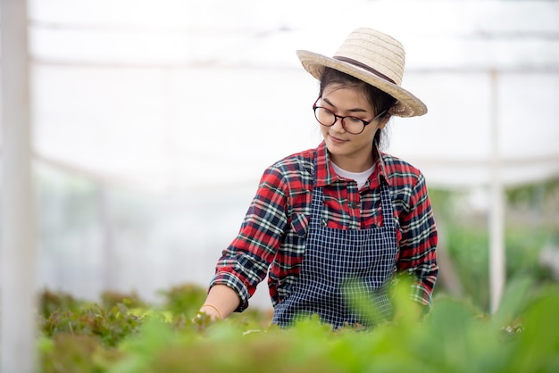 Conceito de agricultura linda jovem mulher asiática