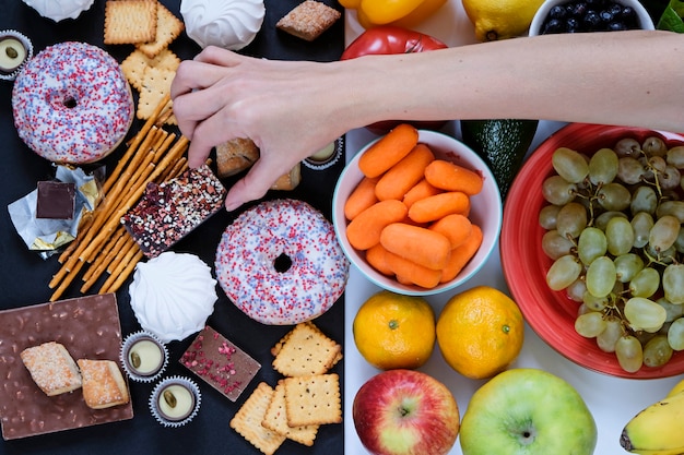 Foto conceito de alimentos e não-íntegros