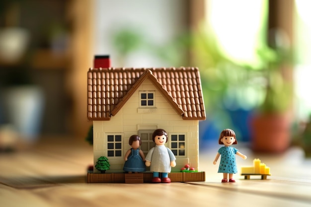 conceito de alojamento de uma família jovem mãe pai e filho em uma casa nova com um telhado