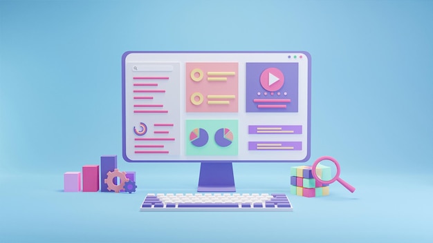 conceito de análise de dados de marketing digital de otimização de seo ilustração 3d renderizada