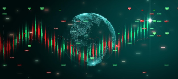 Foto conceito de análise de gráficos de ações sobre as tendências de investimento no mercado de ações para o futuro crescimento financeiro