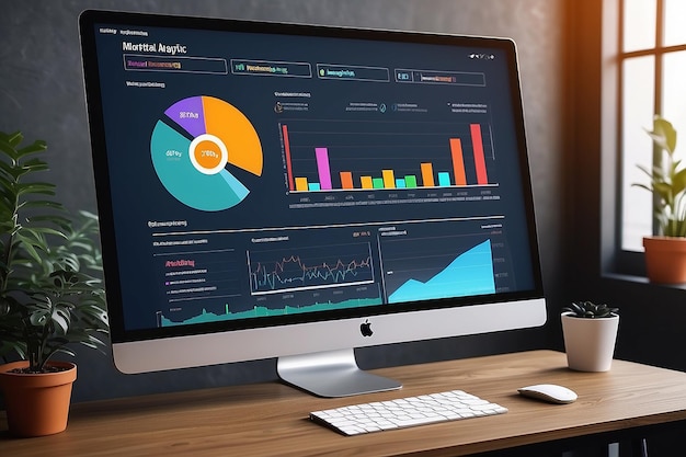 Conceito de análise de marketing digital de exibição de dados de marketing na tela do computador