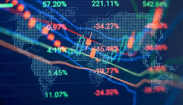 Conceito de análise de mercado de ações ou negócios fundo financeiro ou de mercado de ações de negócios