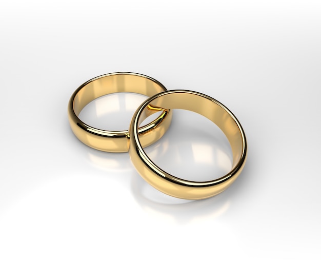 Conceito de anéis de casamento dourado. Renderização 3D