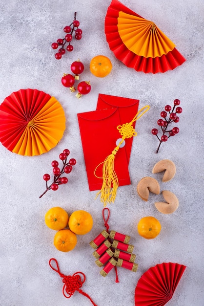 Conceito de ano novo chinês com decoração vermelha
