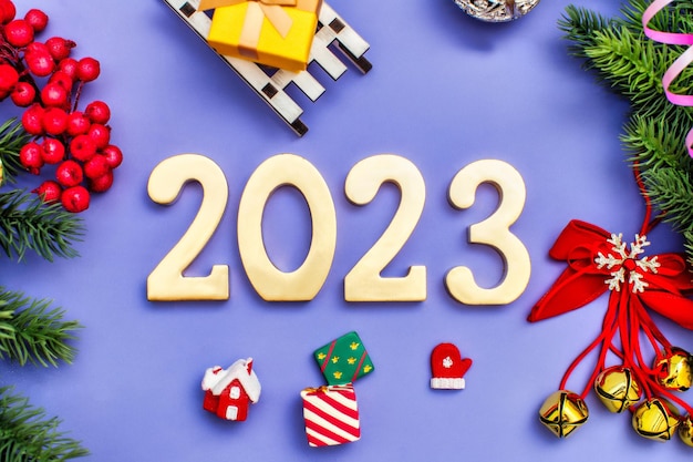 Conceito de ano novo de inverno de natal 2023 cartão de saudação de feliz natal Feliz ano novo espaço de cópia