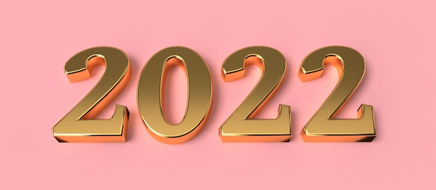 Conceito de ano novo em cores douradas Número 2022 em fundo rosa