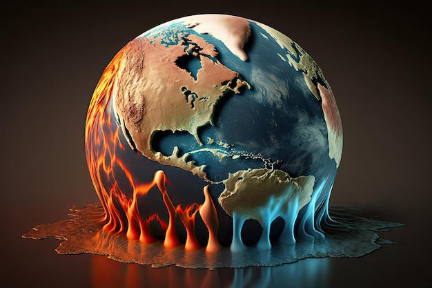 Conceito de aquecimento global das mudanças climáticas O planeta Terra se aqueceu e está derretendo Dia da Terra Generative AI