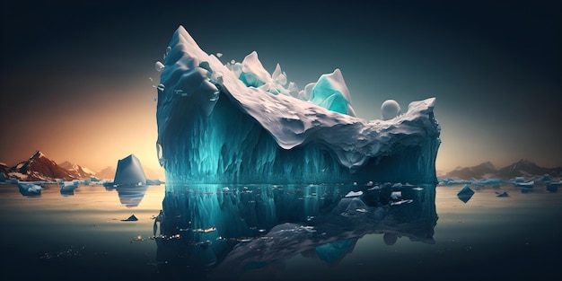 Conceito de aquecimento global e mudança climática Ilustração do derretimento de geleiras e icebergs Generative AI