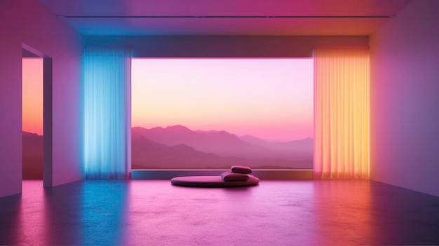 Conceito de arte futurista e abstrata com luz neon em uma sala gerada por IA