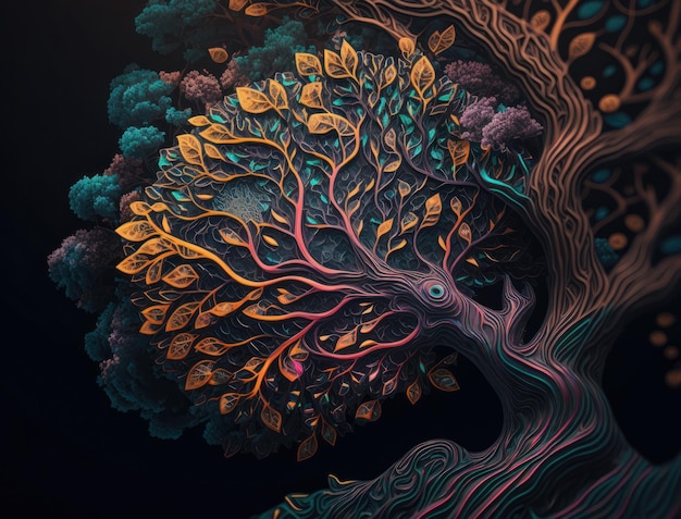 Conceito de árvore do mundo Yggdrasil criado com tecnologia Generative AI
