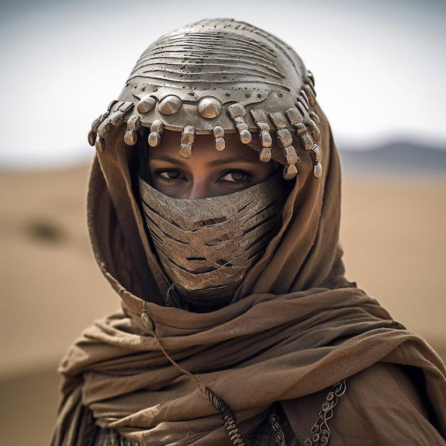 Foto conceito de assassino de fantasia com templários e moda do deserto