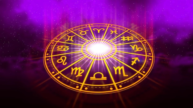 Conceito de astrologia e horóscopo pessoa dentro de uma roda de signos do zodíaco signos astrológicos dentro do círculo do horóscopio astrologia conhecimento das estrelas no céu poder do conceito do universo