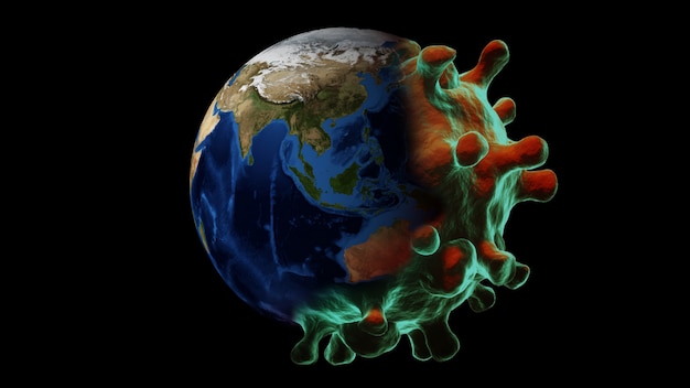 Conceito de ataque do mundo coronavirus ou covid-19. epidemia de doença viral, ilustração 3d, imagem do espaço fornecida pela nasa