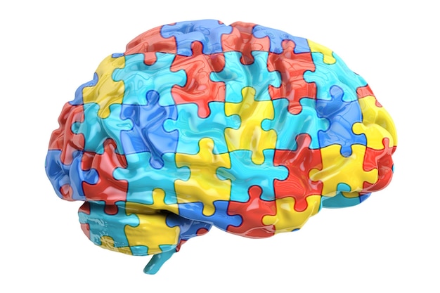 Foto conceito de autismo com renderização 3d do cérebro