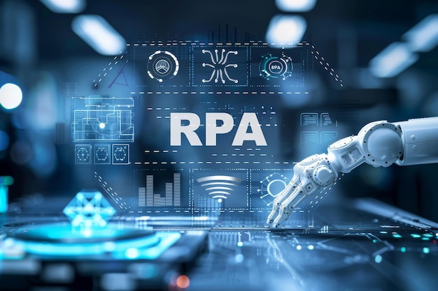 Conceito de automação de processos robóticos Tecnologia de inovação e fundo futurista