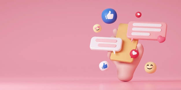 Conceito de bate-papo on-line 3D Bate-papo de bolha de fala com renderização em 3d emoji
