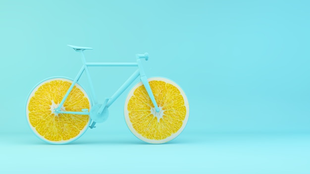 Conceito de bicicleta mínima com rodas laranja renderização em 3d