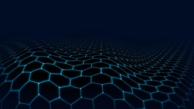 Conceito de big data de tecnologia de paisagem de hexágono futurista 3D azul