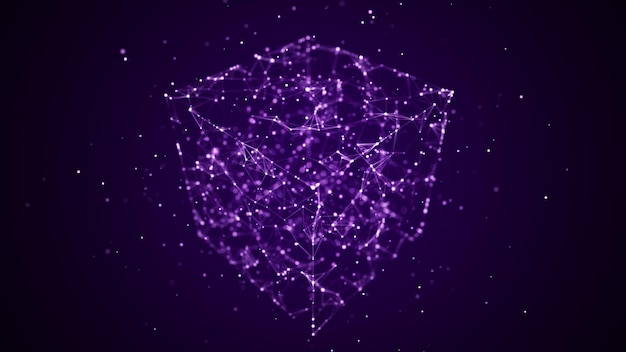 Conceito de blockchain de tecnologia em fundo roxo Visualização do fluxo dinâmico da indústria de criptomoeda Conexões de fluxo de big data Estrutura de conexão de rede Renderização em 3D