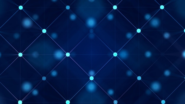 Conceito de blockchain digital Armazenamento de dados em células separadas Fundo abstrato com pontos e linhas de conexão 3D