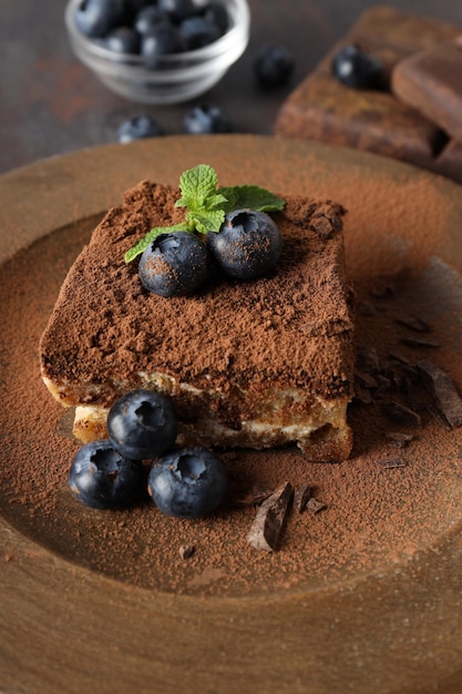 Conceito de bolo de tiramisu de comida doce close-up