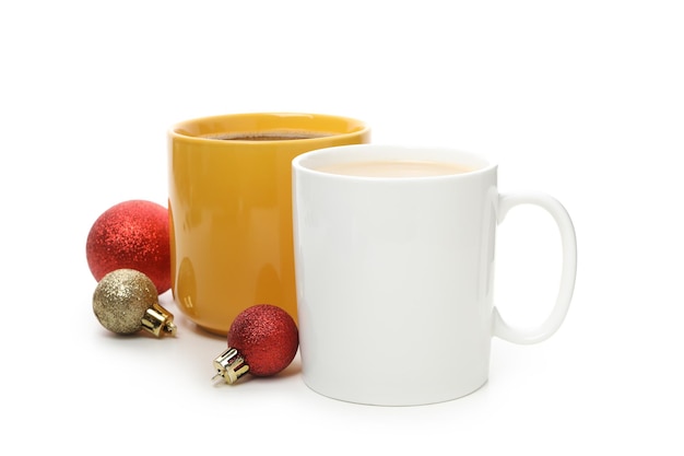 Conceito de café de natal e feliz ano novo isolado no fundo branco