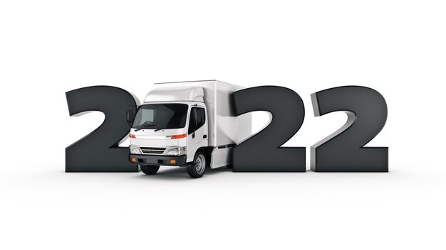 conceito de caminhão de entrega 2022 Ano Novo sinal renderização em 3d Renderização em 3D
