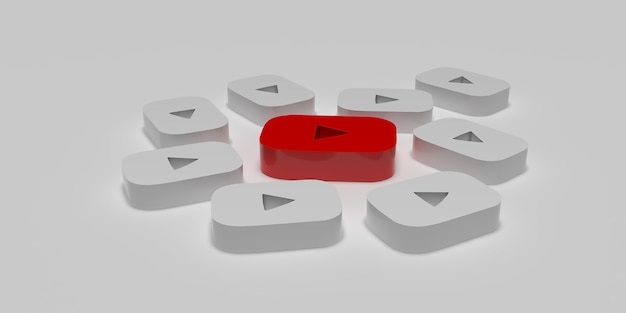 Conceito de campanha de marketing digital do YouTube 3D com superfície branca renderizada