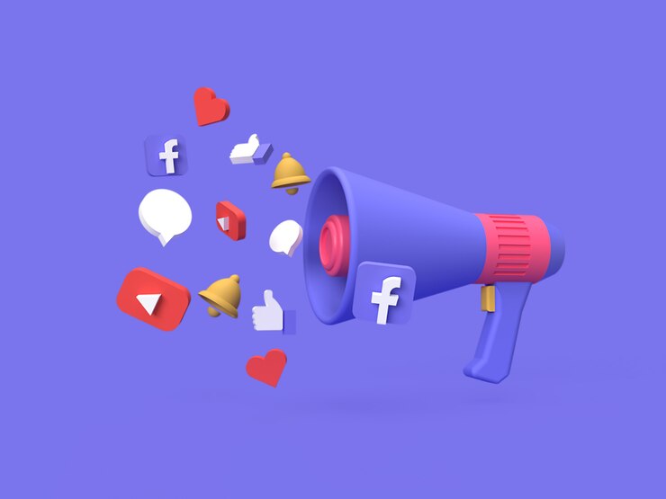 Conceito de campanha de marketing digital em mídia social 3D com fundo azul renderizado