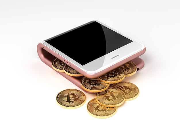 Conceito de carteira virtual rosa e Bitcoins