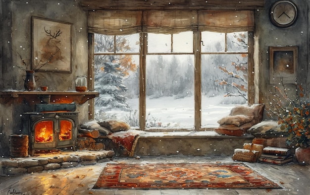 conceito de casa de inverno coberta com neve ai gerado