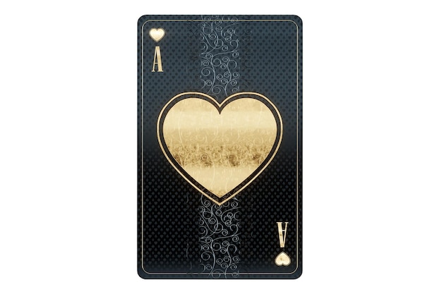 Conceito de cassino Hearts ás baralho design preto e dourado isolado no fundo branco Jogo de estilo de luxo poker blackjack bacará 3D render ilustração 3D