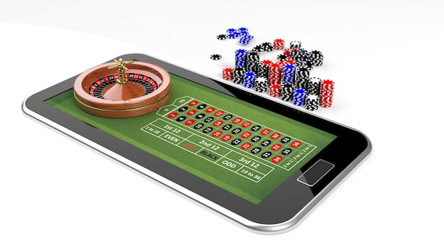 Conceito de casino online com tablet e ferramentas para ilustração