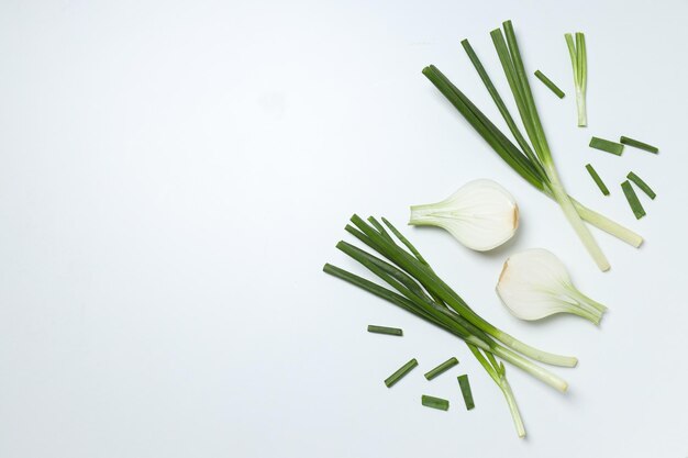 Foto conceito de cebola verde de alimentos crus frescos de vegetais frescos