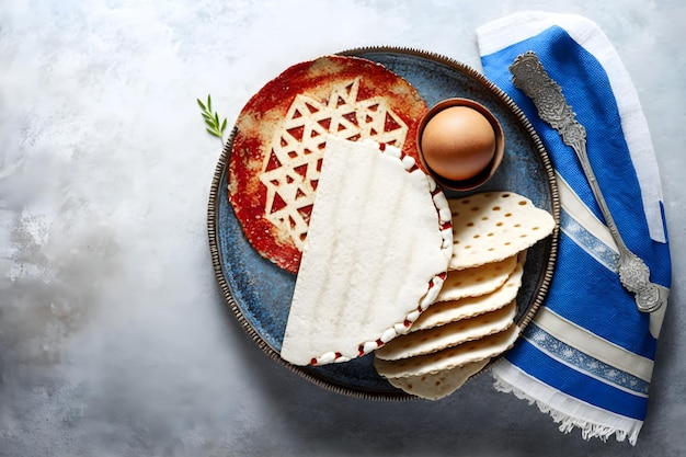 conceito de celebração da páscoa matzá vermelho kosher e noz ritual tradicional pão judeu matzá