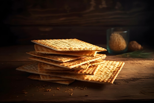 Conceito de celebração de Pesah feriado da Páscoa judaica Pão matzo Rede neural gerada por IA