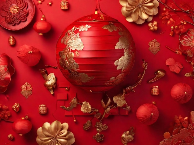 Conceito de celebração do Ano Novo Chinês com espaço de cópia vista superior fundo preto com textura