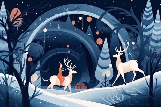 Foto conceito de cervos de natal em estilo mural azul escuro belo conceito de inverno