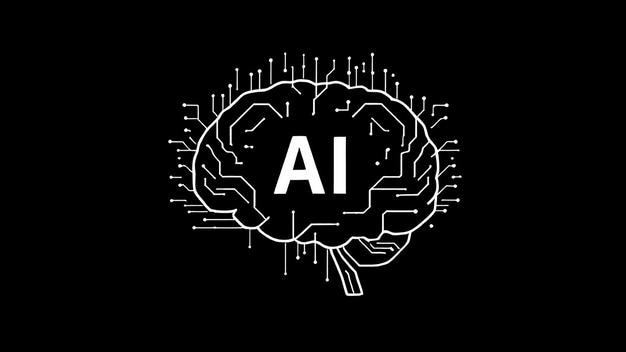 Conceito de Circuito Cerebral de IA em fundo preto 8k