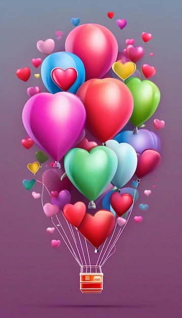 Foto conceito de coleção de forma de balão de ar de coração colorido isolado em fundo de cor coração bonito