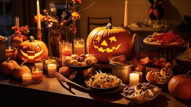 Conceito de comida do dia de Halloween na mesa de madeira