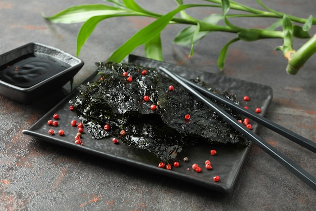 Conceito de comida japonesa algas nori close-up