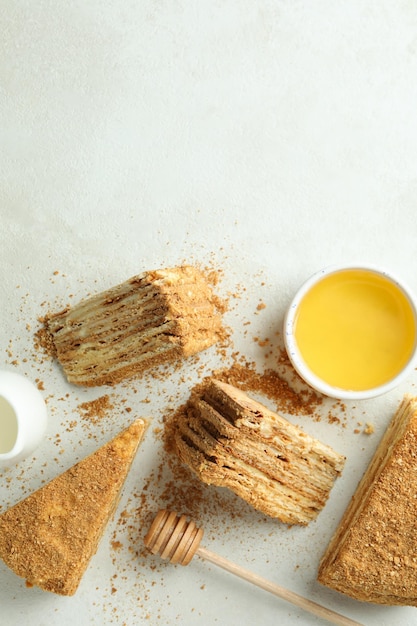 Conceito de comida saborosa com espaço de bolo de mel para texto