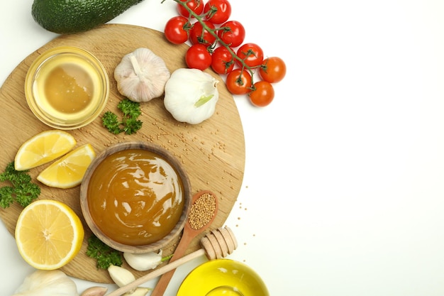 Foto conceito de comida saborosa com espaço de molho para texto