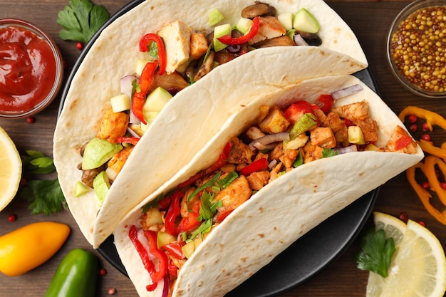 Conceito de comida saborosa com taco close-up