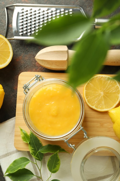 Conceito de comida saborosa com vista superior de coalhada de limão