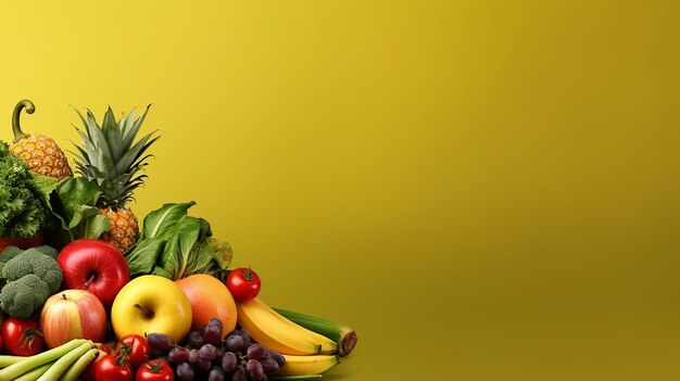 Conceito de comida saudável, frutas e vegetais frescos