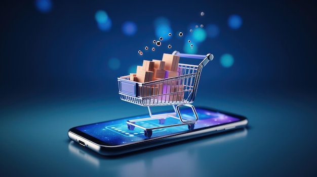 conceito de compra on-line carrinho de compras completo no smartphone